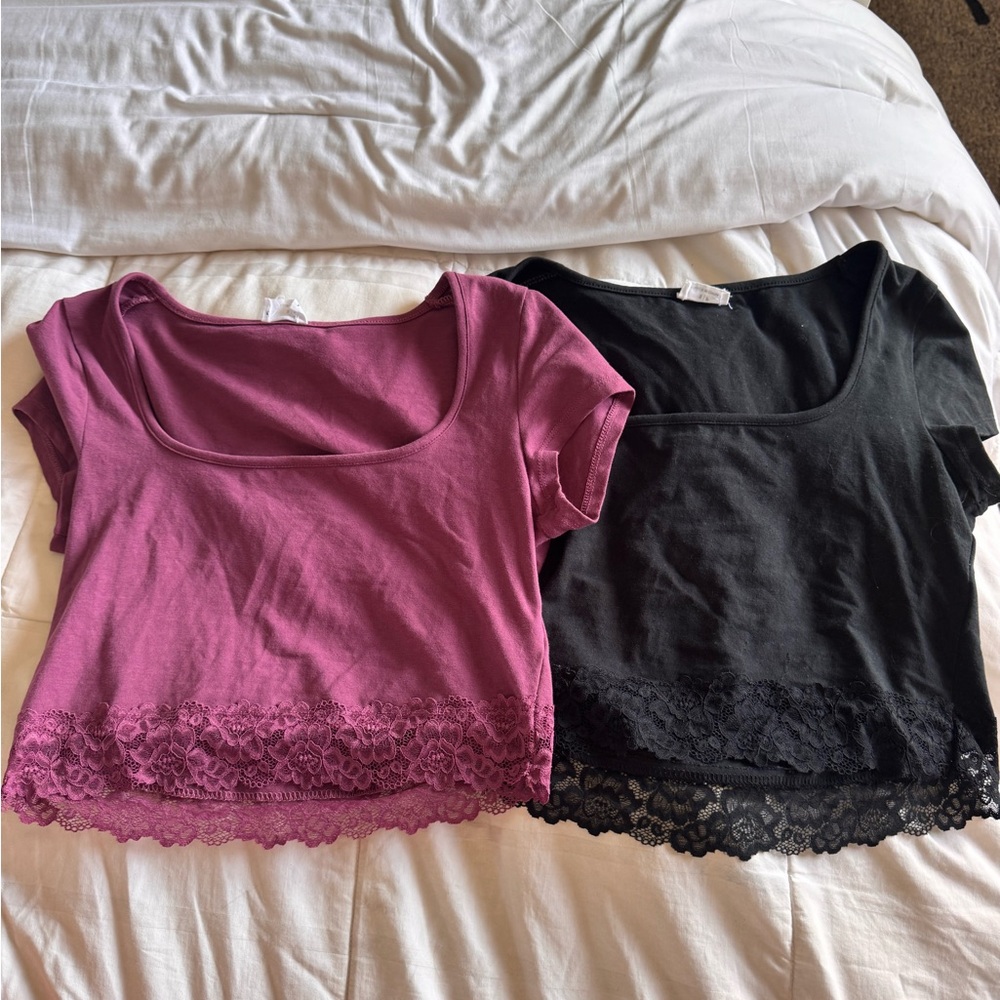 Jr Cotton On Black & fusha Crop Tops